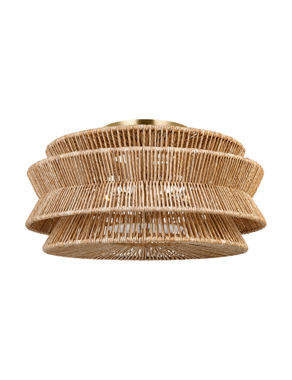 Antigua Grande Semi-Flush Mount in Antique-Burnished Brass and Natural Abaca
