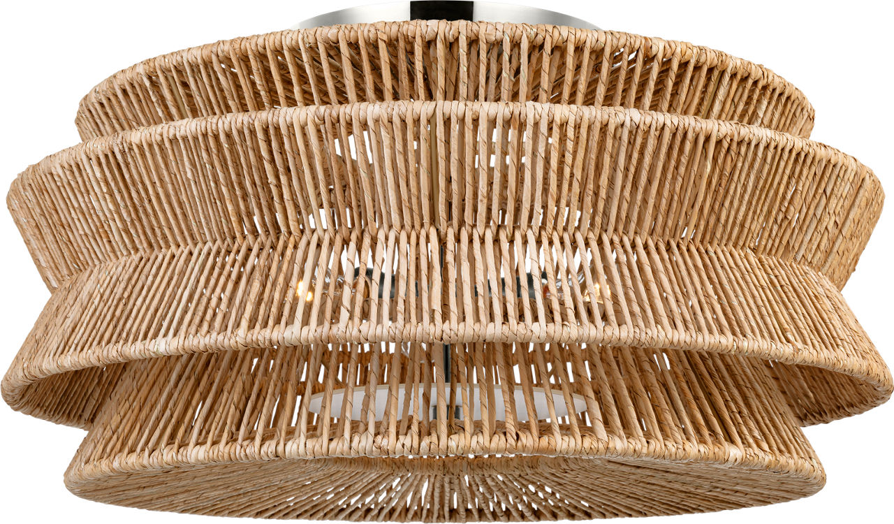 Antigua Grande Semi-Flush Mount in Polished Nickel and Natural Abaca