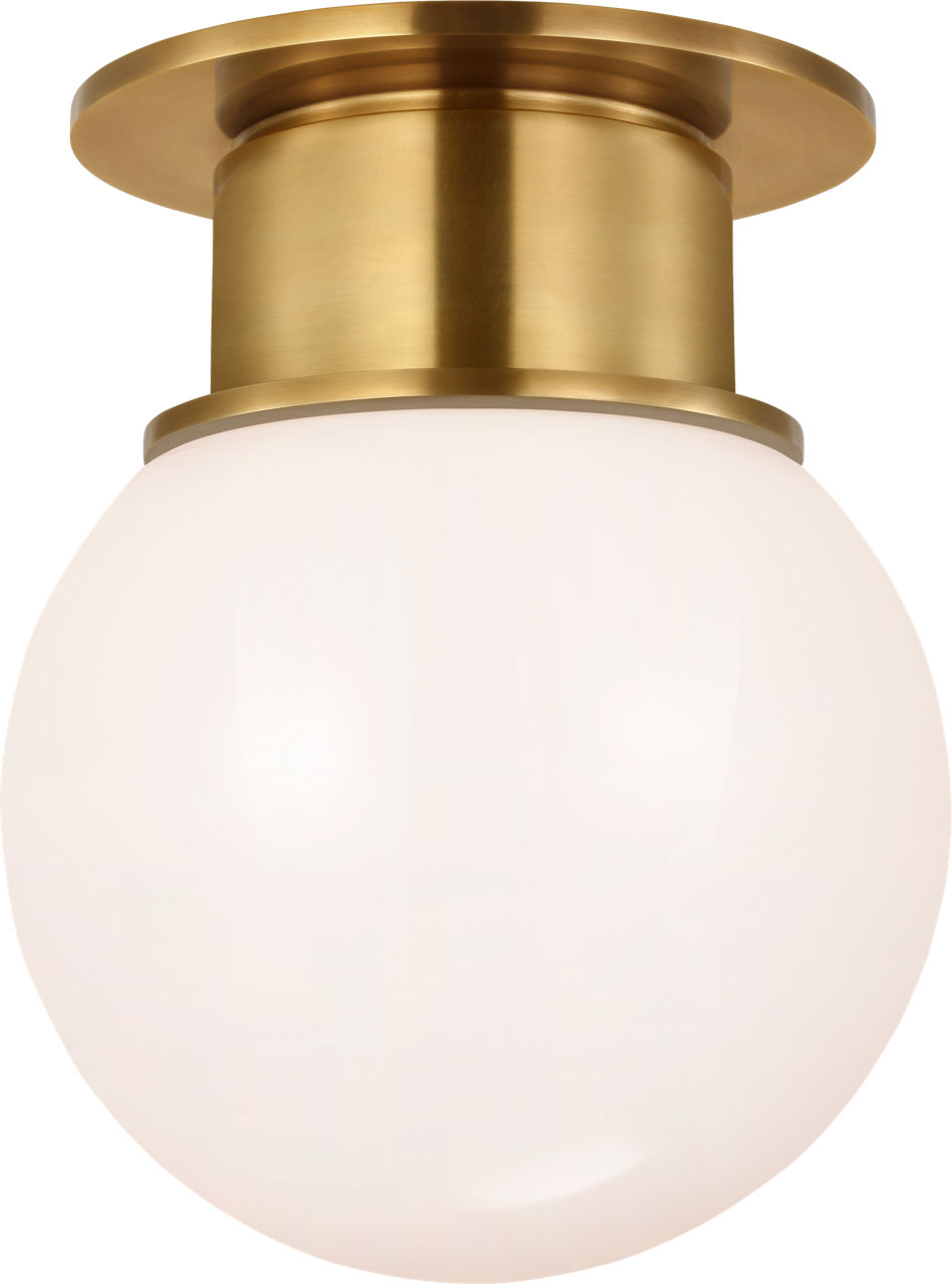 Callan 9" Flush Mount in Antique-Burnished Brass with White Glass Globe
