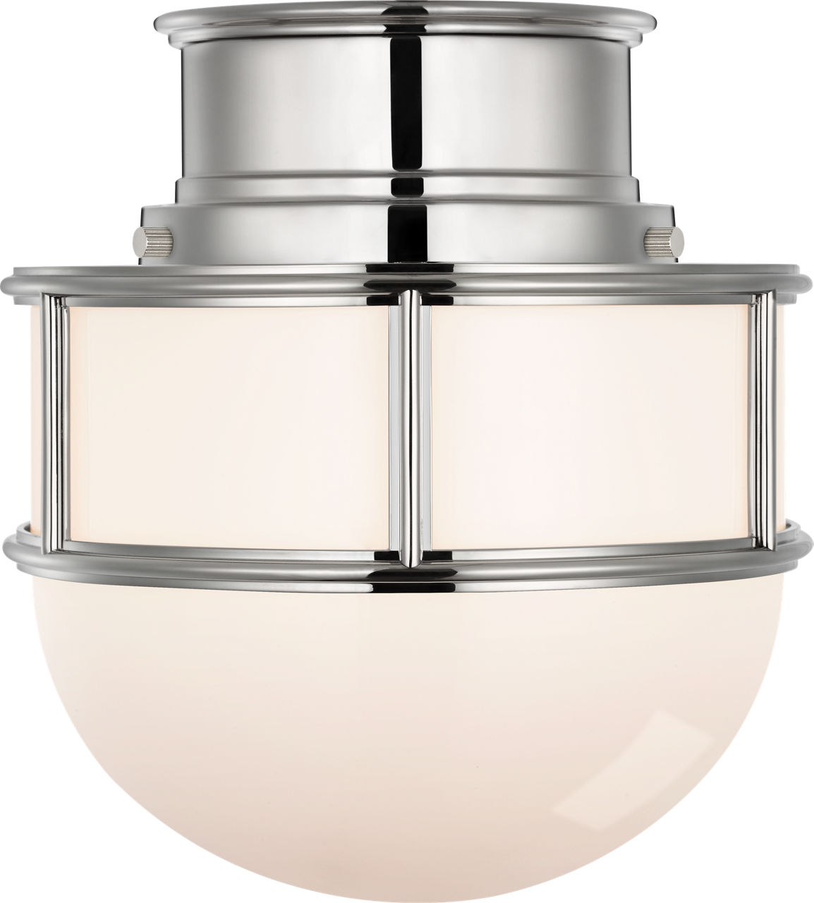 Martil 8" Flush Mount in Polished Nickel with White Glass