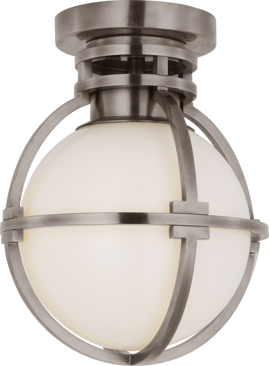 Gracie 7" Captured Globe Flush Mount in Antique Nickel with White Glass