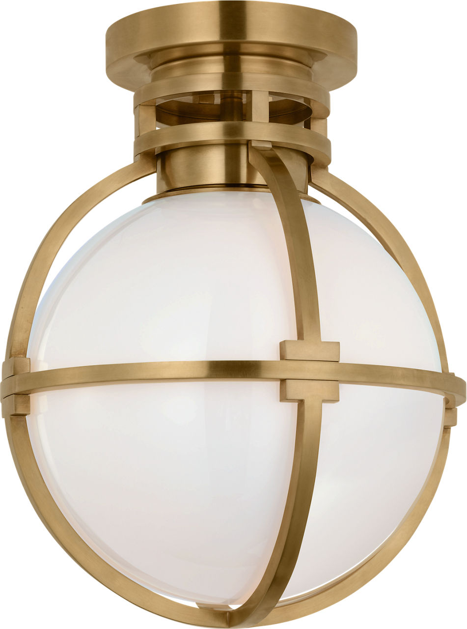 Gracie 10" Captured Globe Flush Mount in Antique-Burnished Brass with White Glass