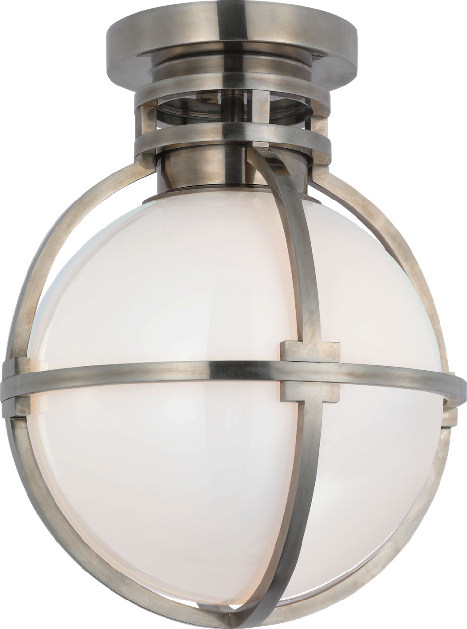 Gracie 10" Captured Globe Flush Mount in Antique Nickel with White Glass