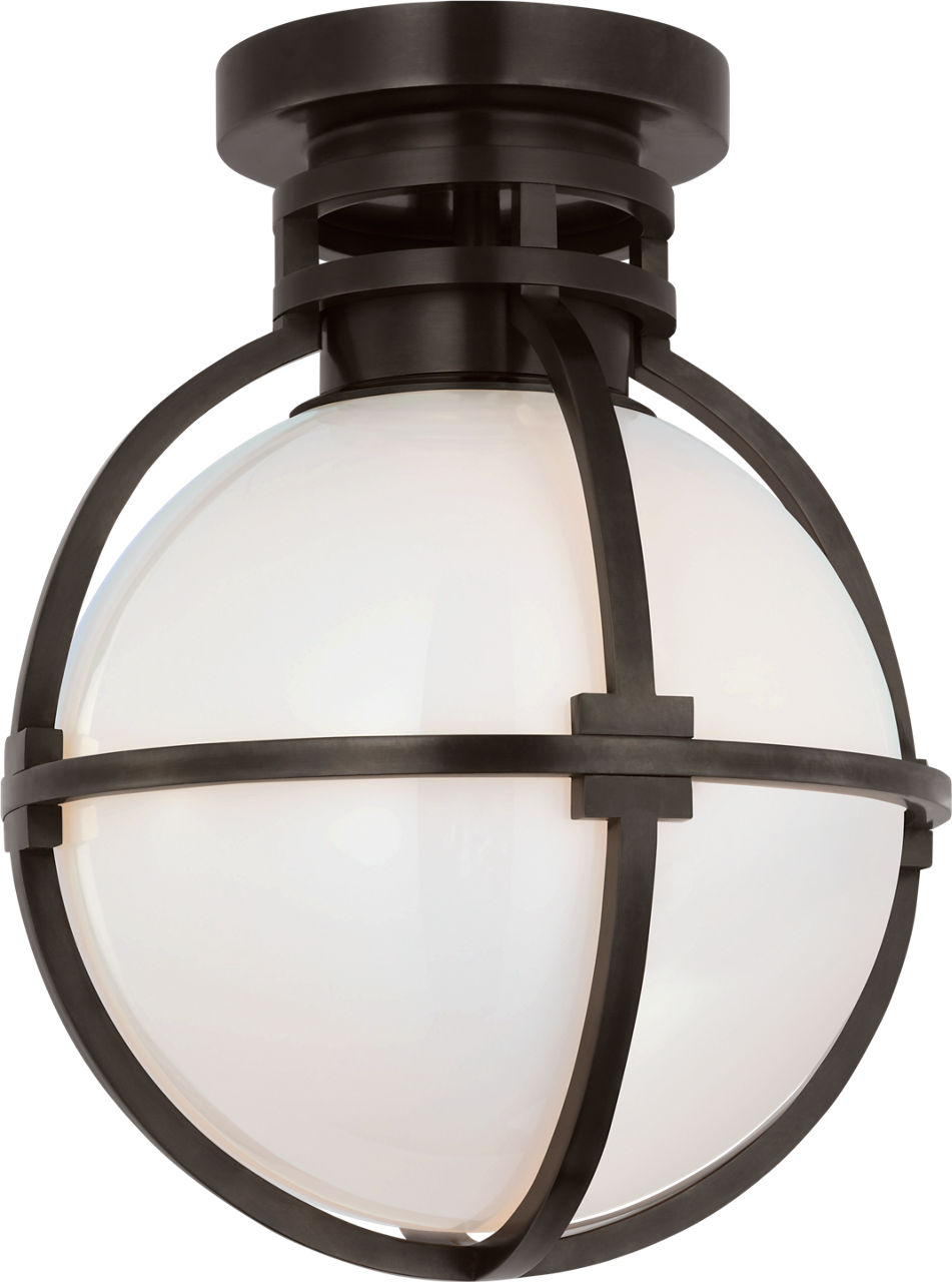 Gracie 10" Captured Globe Flush Mount in Bronze with White Glass