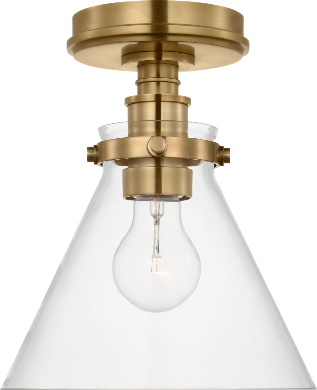 Parkington 9" Conical Flush Mount in Antique-Burnished Brass with Clear Glass