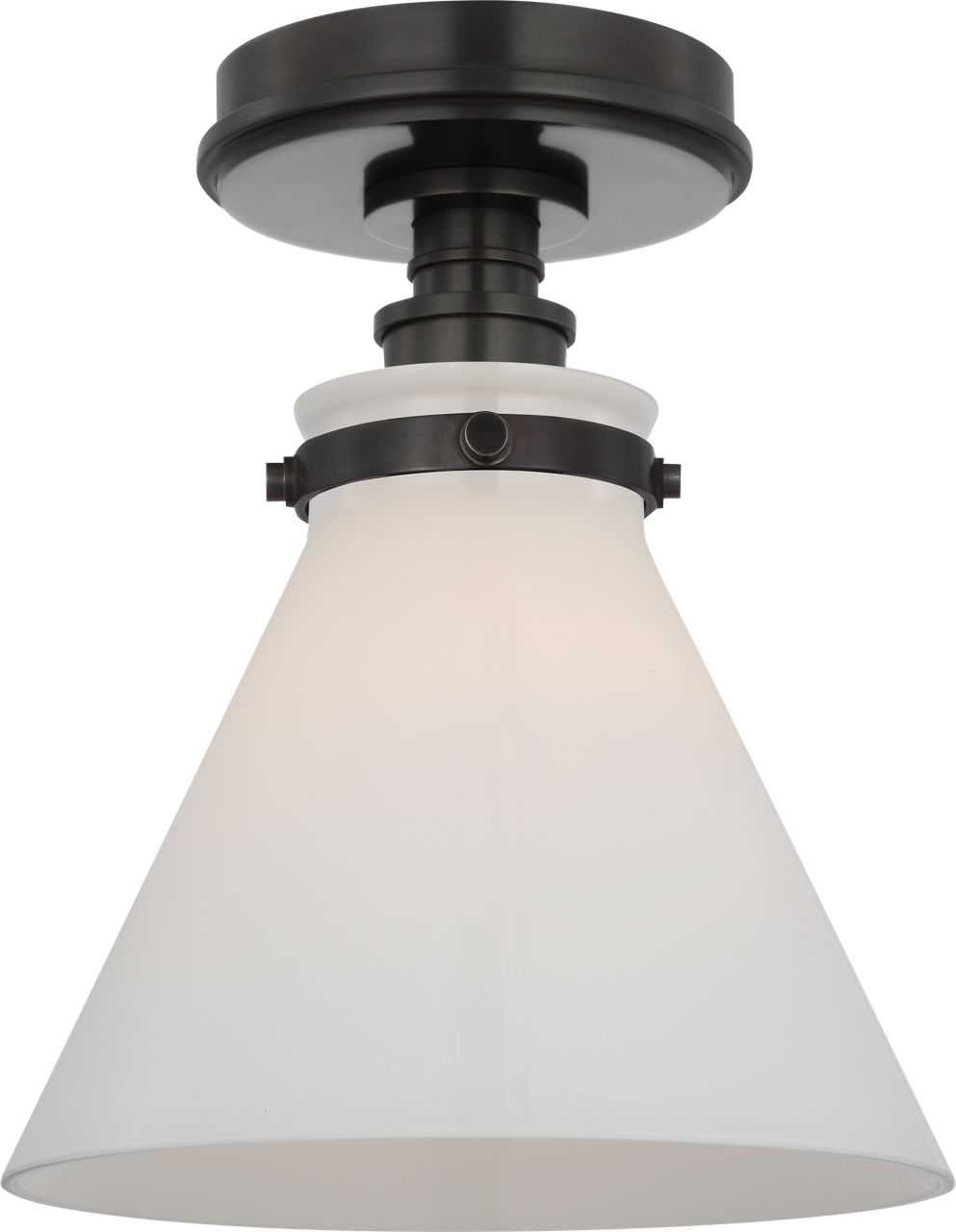 Parkington 9" Conical Flush Mount in Bronze with White Glass