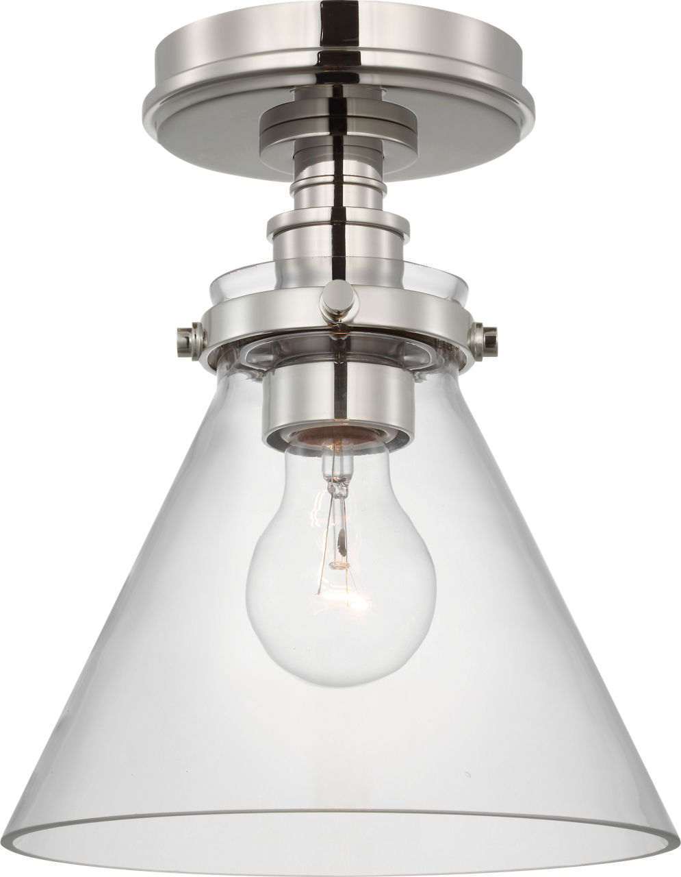 Parkington 9" Conical Flush Mount in Polished Nickel with Clear Glass