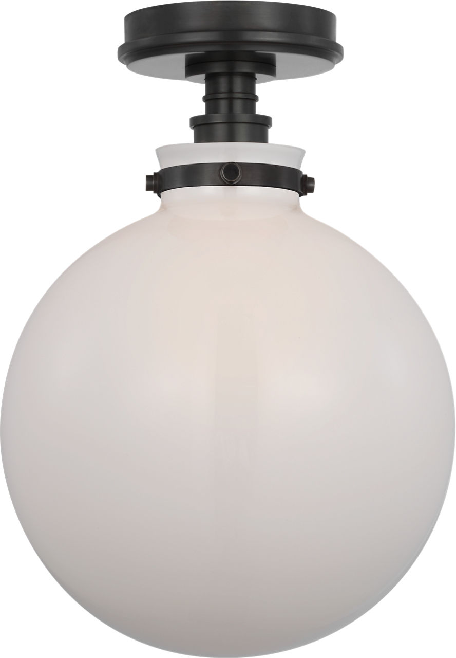 Parkington 10" Globe Flush Mount in Bronze with White Glass