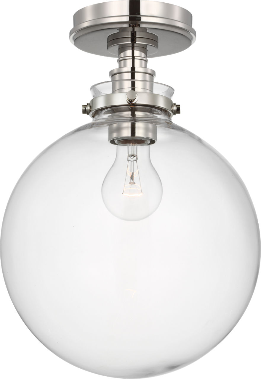 Parkington 10" Globe Flush Mount in Polished Nickel with Clear Glass