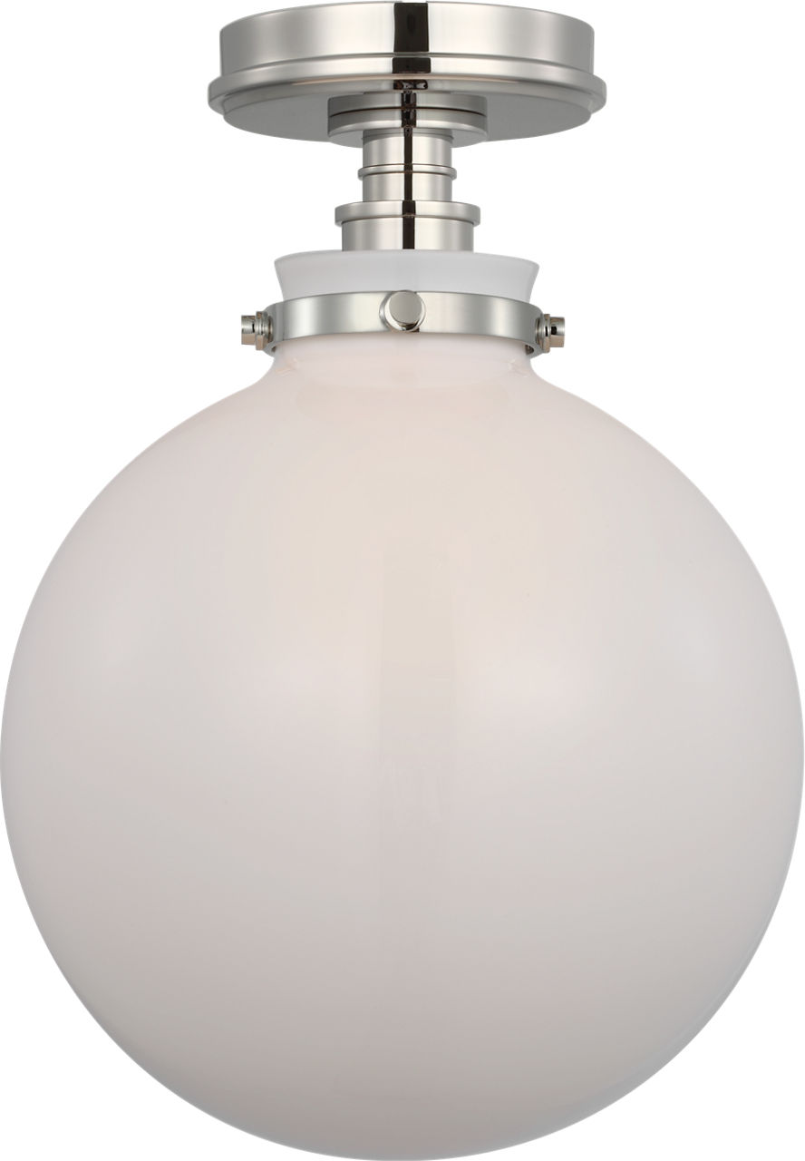 Parkington 10" Globe Flush Mount in Polished Nickel with White Glass