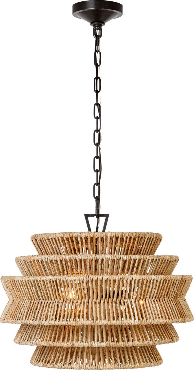 Antigua Small Drum Chandelier in Bronze and Natural Abaca