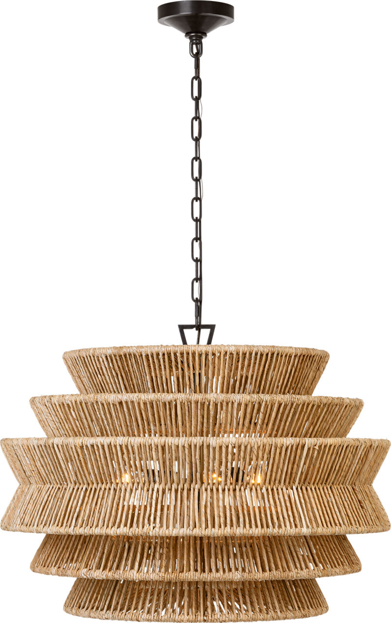 Antigua Medium Drum Chandelier in Bronze and Natural Abaca