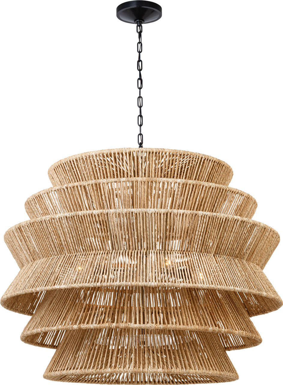 Antigua XL Drum Chandelier in Bronze and Natural Abaca