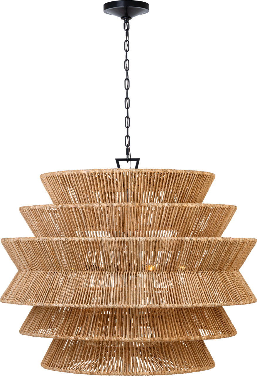 Antigua XL Drum Chandelier in Bronze and Natural Abaca