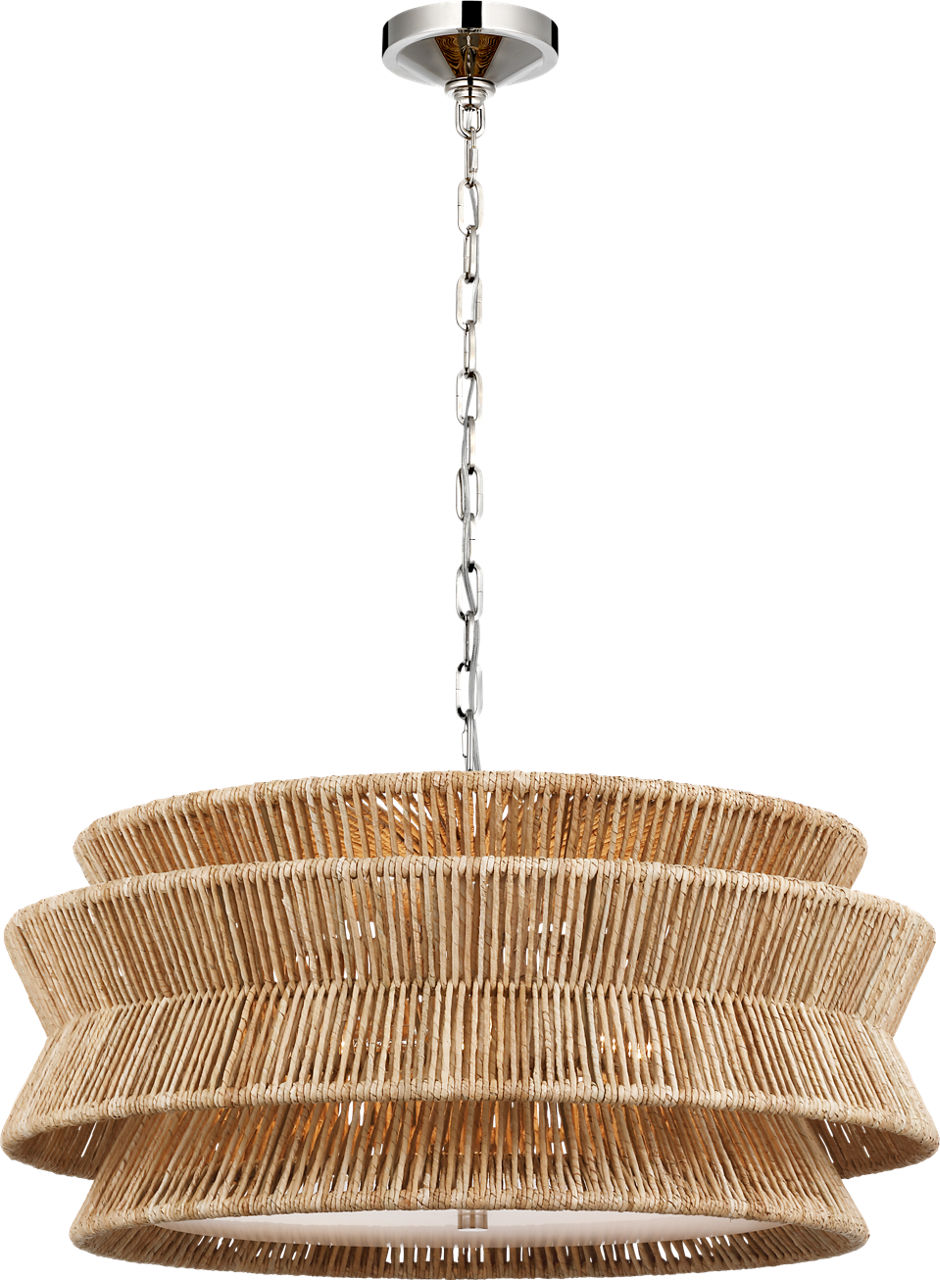 Antigua 30" Chandelier in Polished Nickel and Natural Abaca