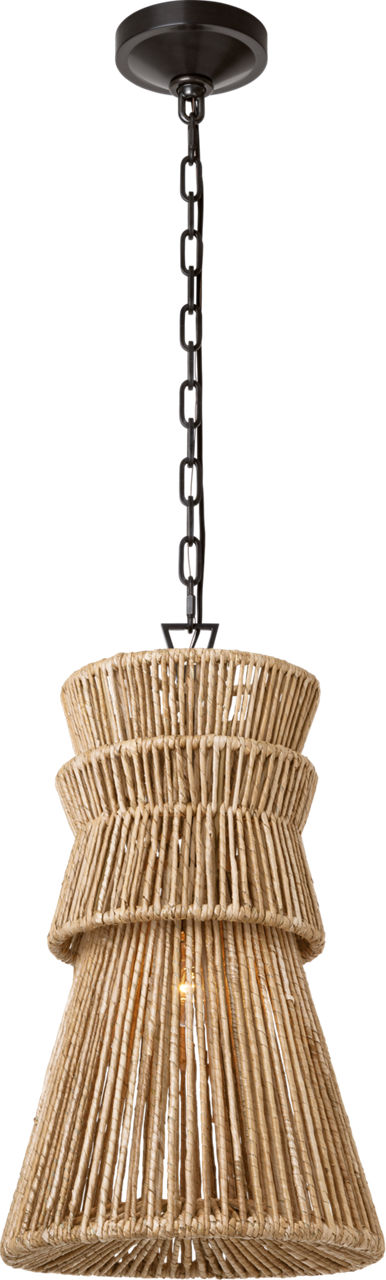 Antigua 13" Pendant in Bronze and Natural Abaca