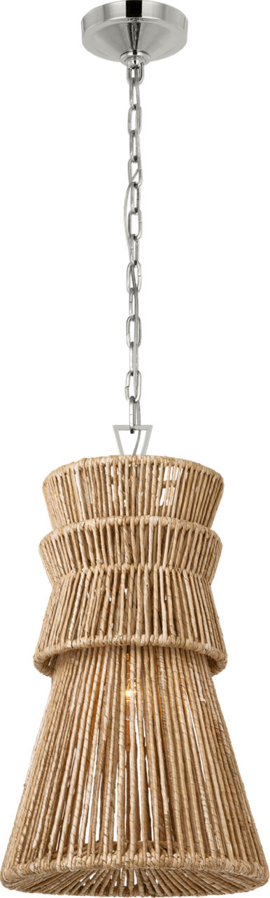Antigua 13" Pendant in Polished Nickel and Natural Abaca