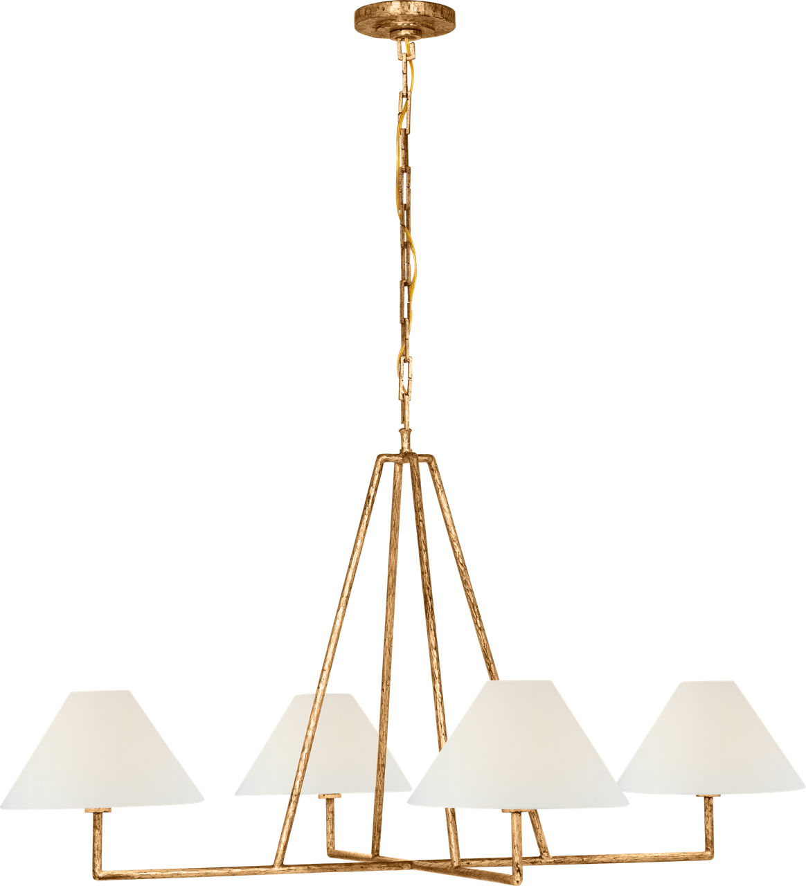 Ashton Extra Large Four Light Sculpted Chandelier in Gilded Iron with Linen Shades