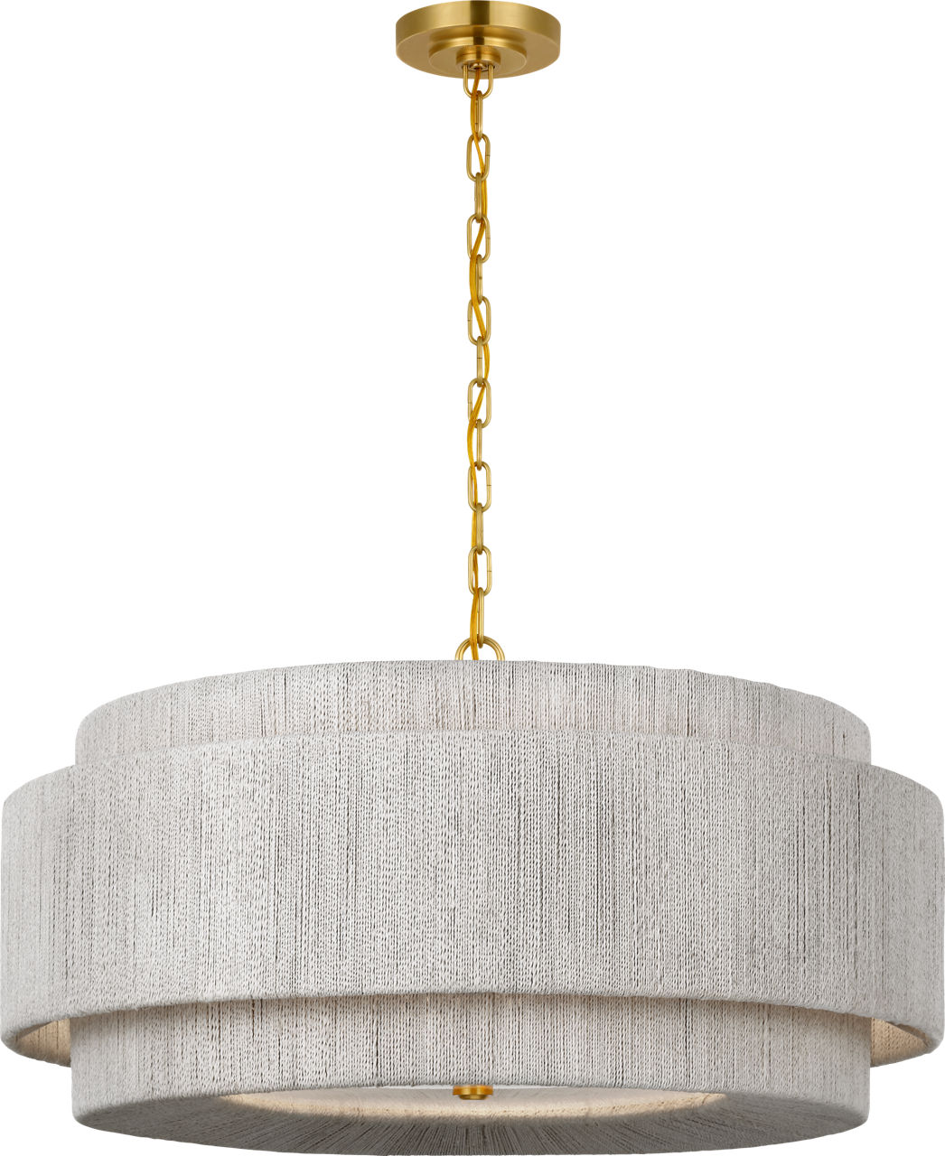 Dorado 32" Chandelier in Antique-Burnished Brass and Washed Abaca