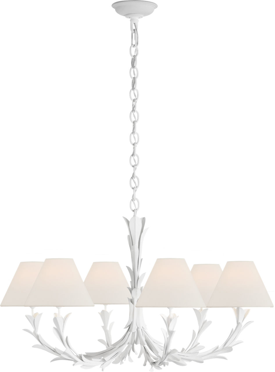 Provenz 32" 6 Light Chandelier in Plaster White with Linen Shades