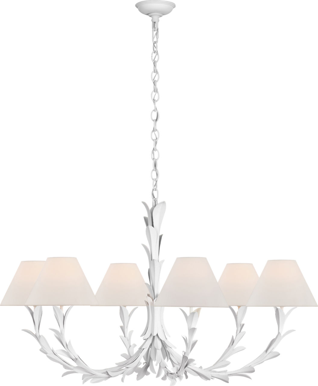 Provenz 42" 6 Light Chandelier in Plaster White with Linen Shades