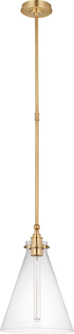 Parkington 11" Conical Pendant in Antique-Burnished Brass with Clear Glass