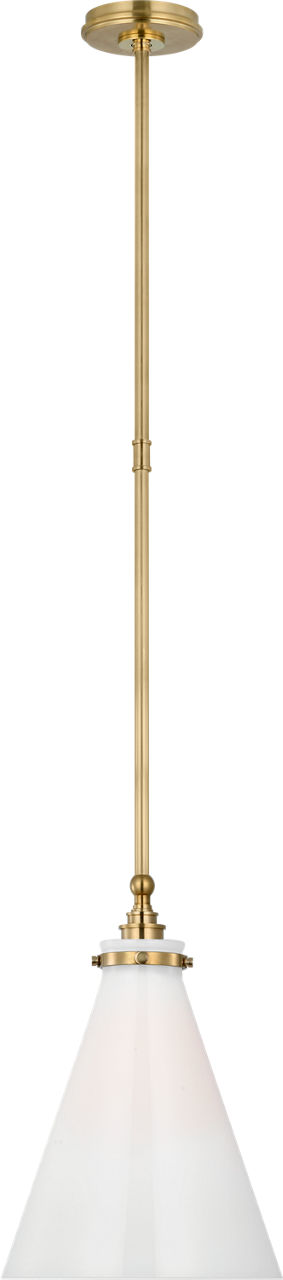 Parkington 11" Conical Pendant in Antique-Burnished Brass with White Glass