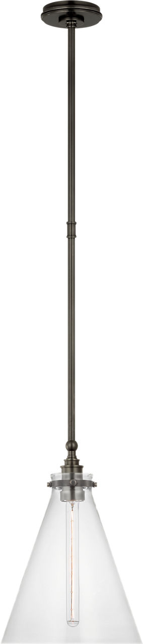 Parkington 11" Conical Pendant in Bronze with Clear Glass