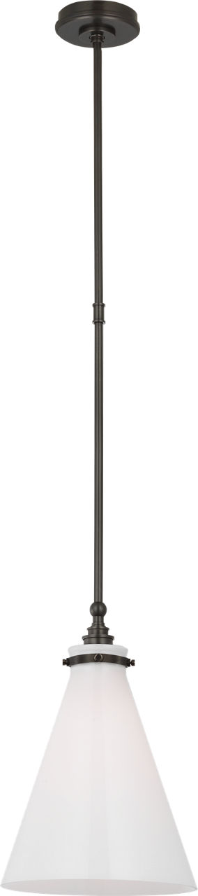 Parkington 11" Conical Pendant in Bronze with White Glass