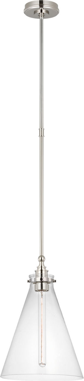 Parkington 11" Conical Pendant in Polished Nickel with Clear Glass