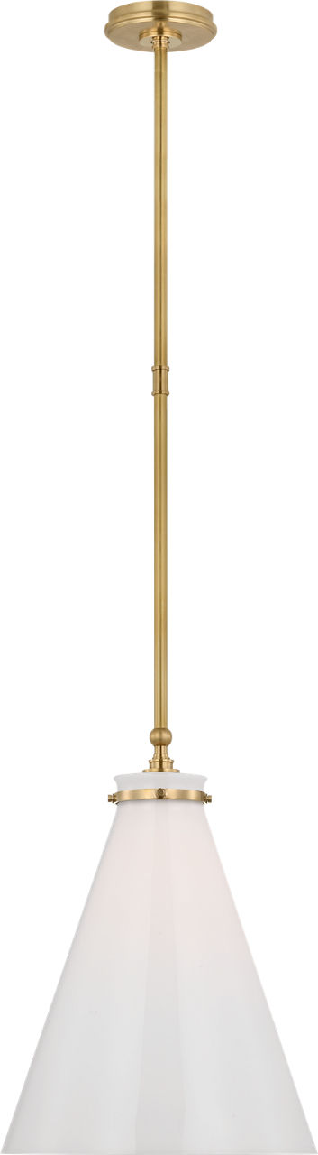 Parkington 15" Conical Pendant in Antique-Burnished Brass with White Glass