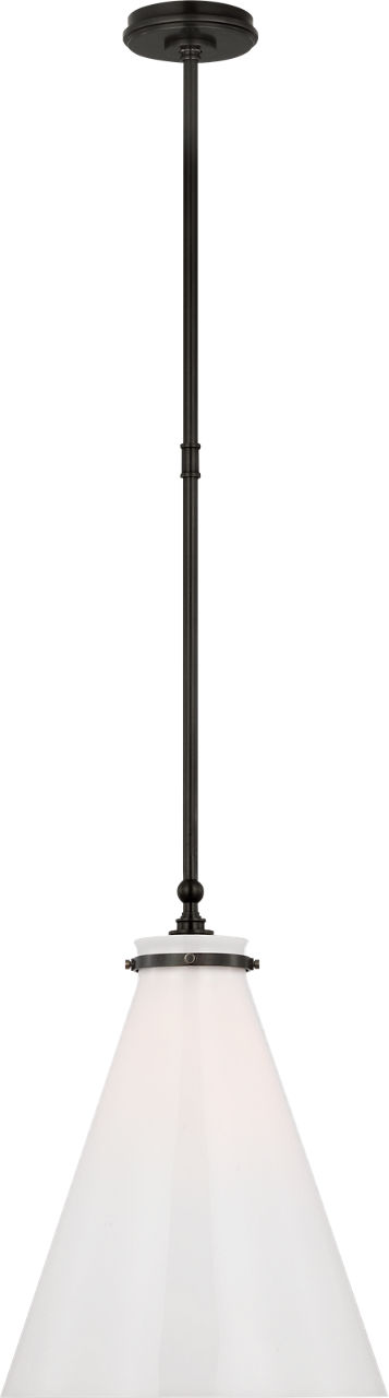 Parkington 15" Conical Pendant in Bronze with White Glass