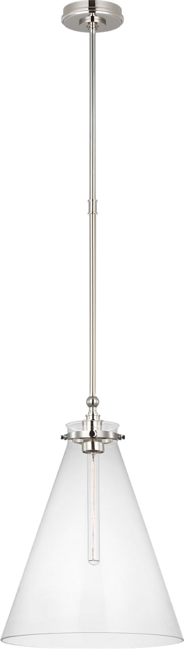 Parkington 15" Conical Pendant in Polished Nickel with Clear Glass