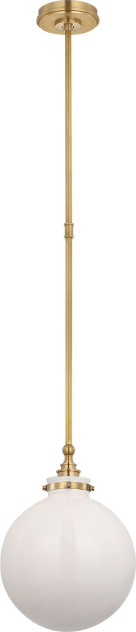 Parkington 10" Globe Pendant in Antique-Burnished Brass with White Glass