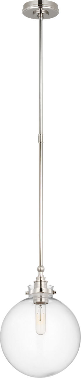 Parkington 10" Globe Pendant in Polished Nickel with Clear Glass