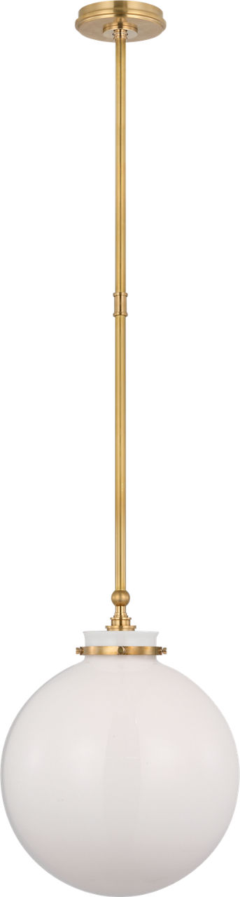 Parkington 14" Globe Pendant in Antique-Burnished Brass with White Glass