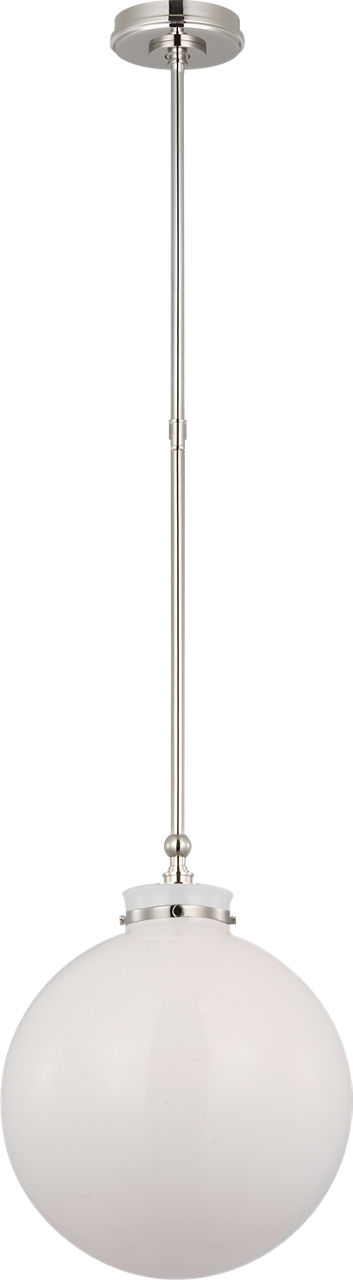 Parkington 14" Globe Pendant in Polished Nickel with White Glass
