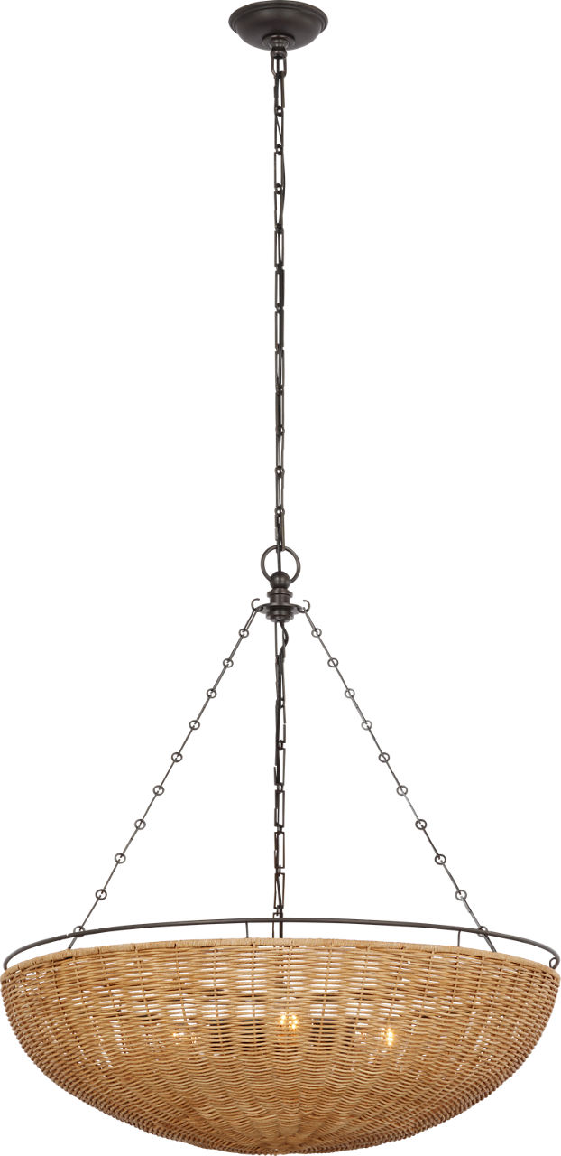 Clovis Medium Chandelier in Aged Iron and Natural Wicker