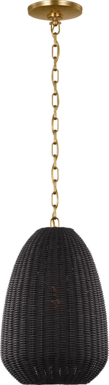 Kokomo 12" Pendant in Antique-Burnished Brass with Charcoal Wicker Shade