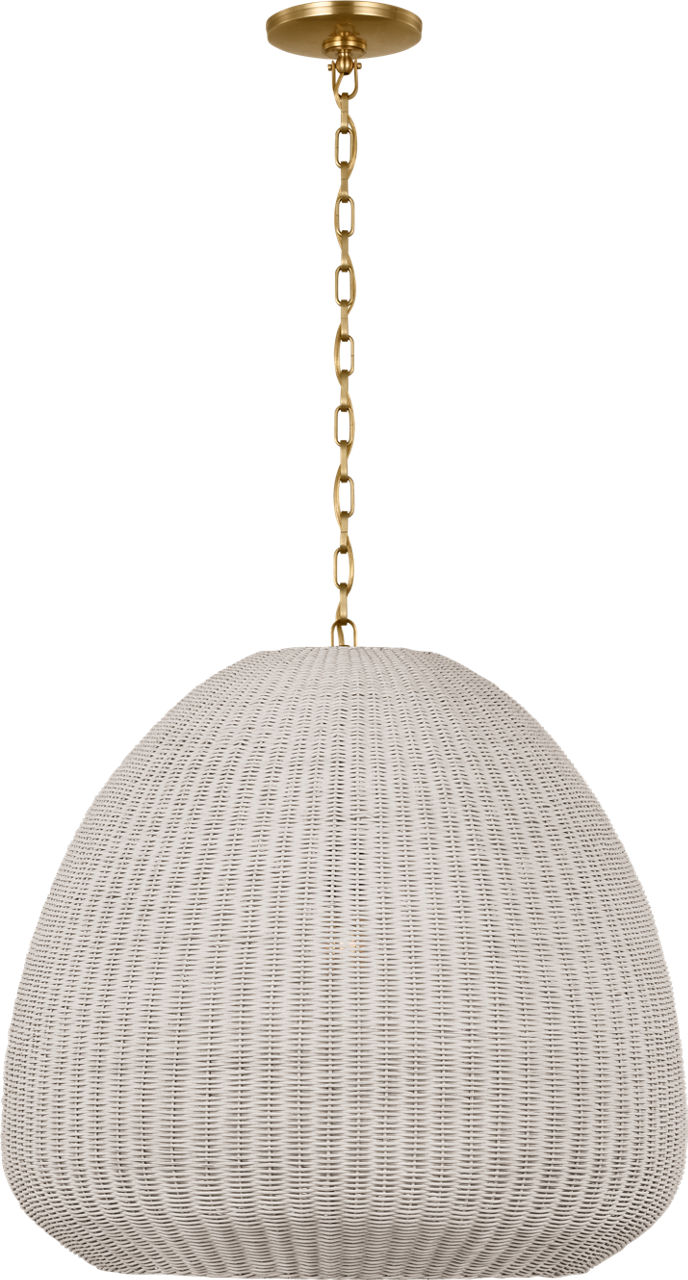 Kokomo 30" Domed Pendant in Antique-Burnished Brass with Chalk Wicker Shade