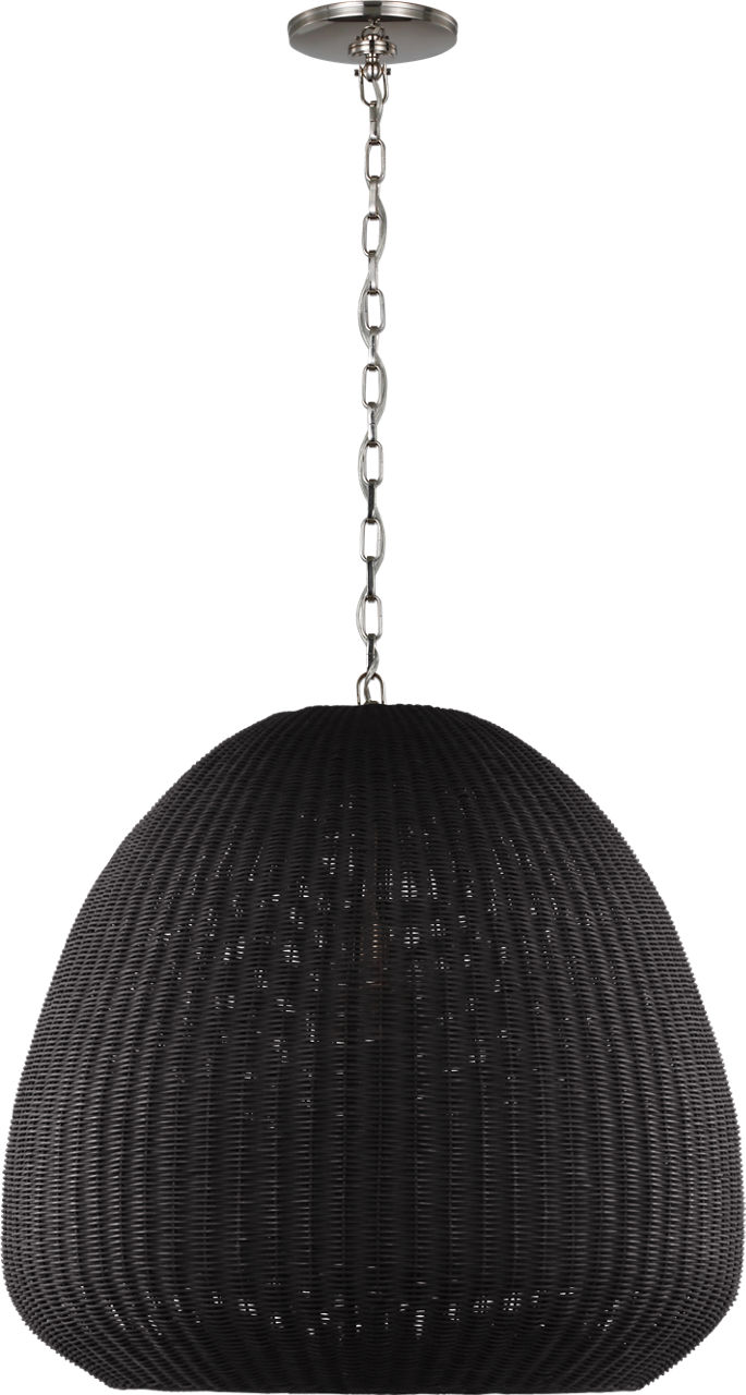Kokomo 30" Domed Pendant in Polished Nickel with Charcoal Wicker Shade