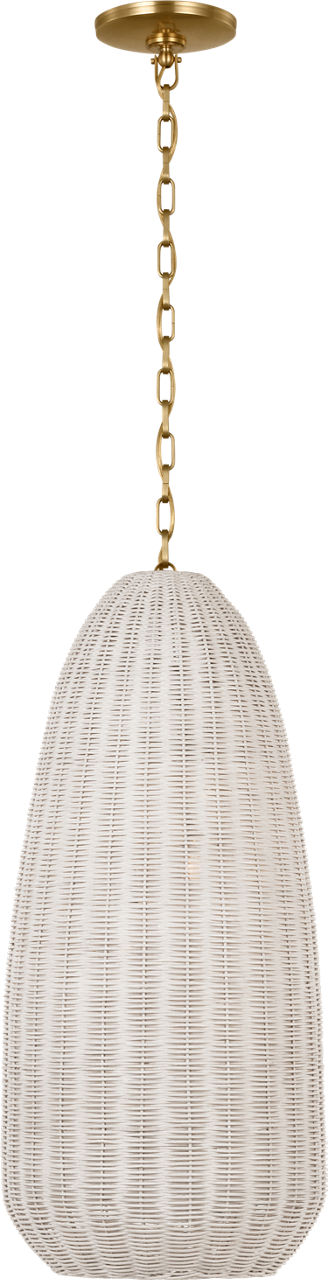 Kokomo 15" Elongated Pendant in Antique-Burnished Brass with Chalk Wicker Shade