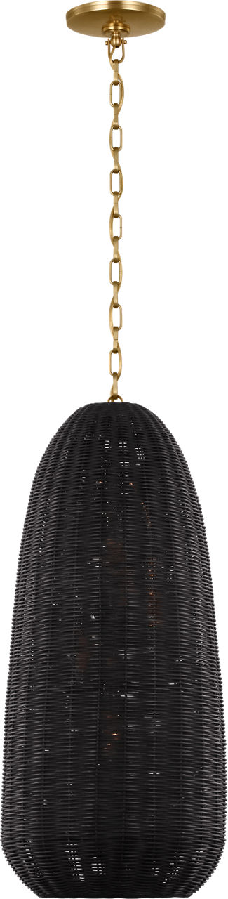 Kokomo 15" Elongated Pendant in Antique-Burnished Brass with Charcoal Wicker Shade