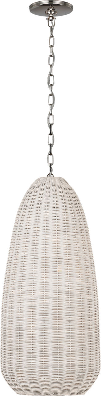 Kokomo 15" Elongated Pendant in Polished Nickel with Chalk Wicker Shade