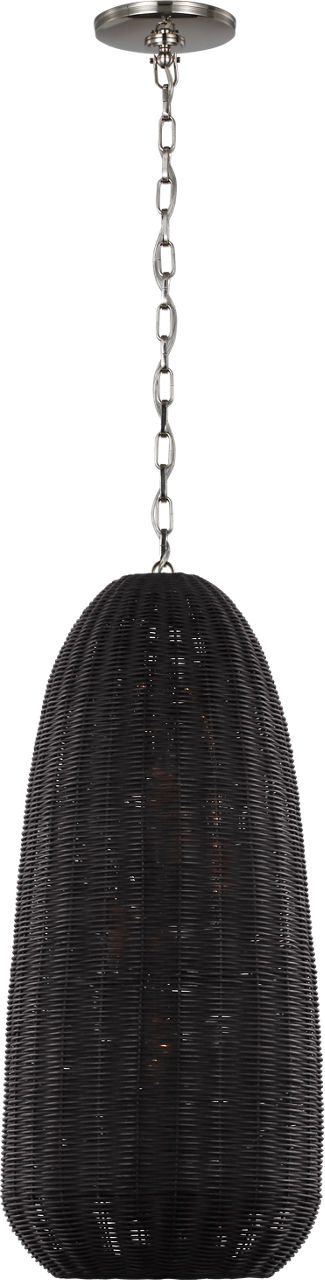 Kokomo 15" Elongated Pendant in Polished Nickel with Charcoal Wicker Shade