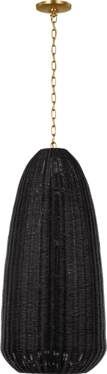 Kokomo 20" Elongated Pendant in Antique-Burnished Brass with Charcoal Wicker Shade
