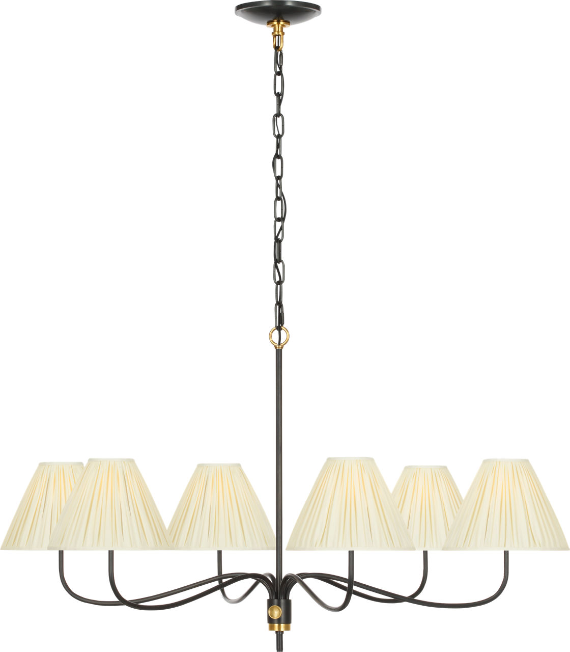 Hollings 42" Chandelier in Bronze and Antique-Burnished Brass with Silk Pleated Shades