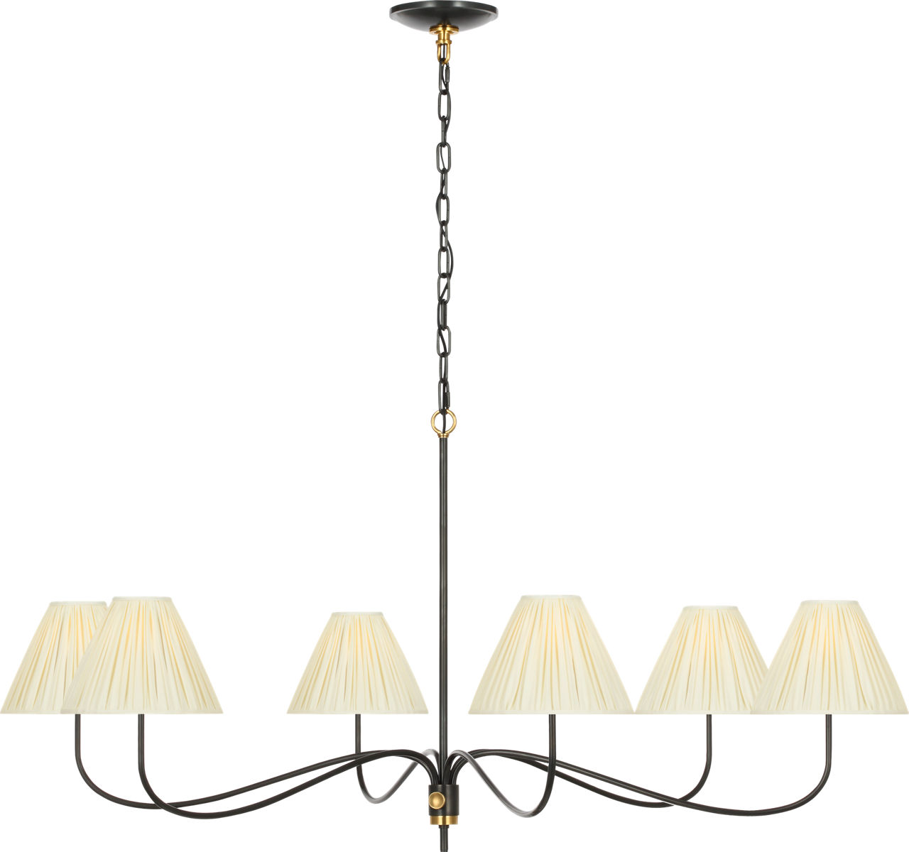 Hollings 54" Chandelier in Bronze and Antique-Burnished Brass with Silk Pleated Shades
