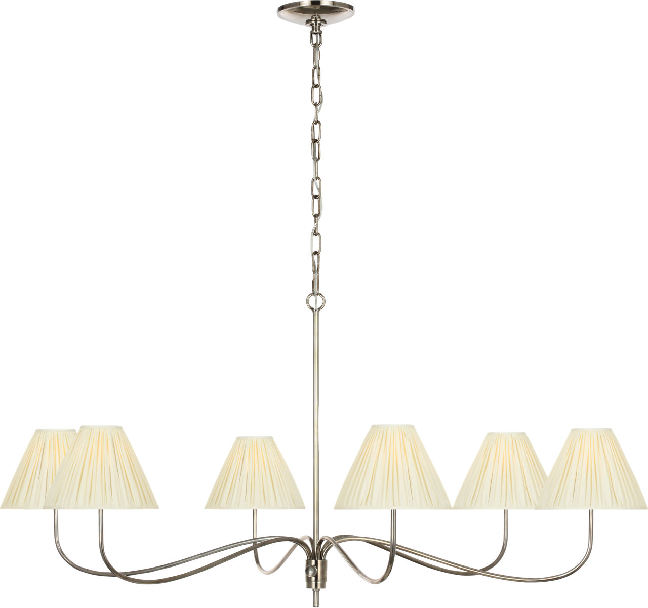 Hollings 54" Chandelier in Pewter with Silk Pleated Shades