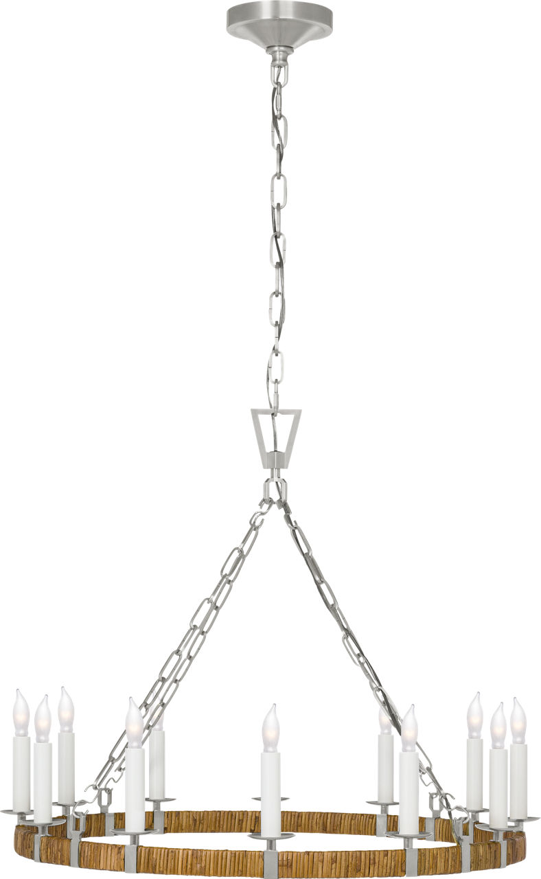 Darlana Medium Wrapped Ring Chandelier in Polished Nickel and Natural Rattan
